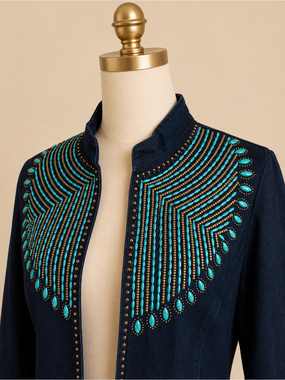 NWT Midnight Velvet Turquoise Beaded Western Duster Jacket Small - Picture 2 of 5